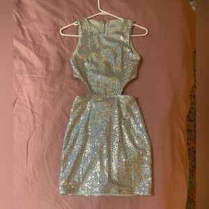 Silver Sequin Bodycon Cutout Dress XS